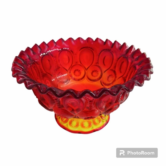 L.E. Smith Other - L.E. Smith Moon & Star Amberina Ruffled Edge Glass Candy Dish/ Bowl